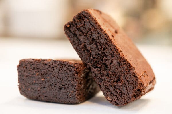 Two delicious chocolate brownies.