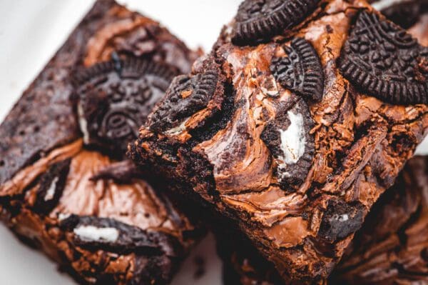 A close up of some cookies and cream brownies