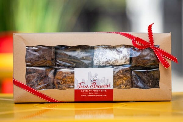 A close-up image of a box of brownies.